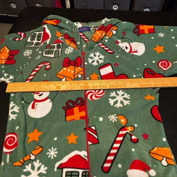 XMAS Coming Adult Size XS One Piece Pajamas Pockets Christmas Green - Picture 4 of 5